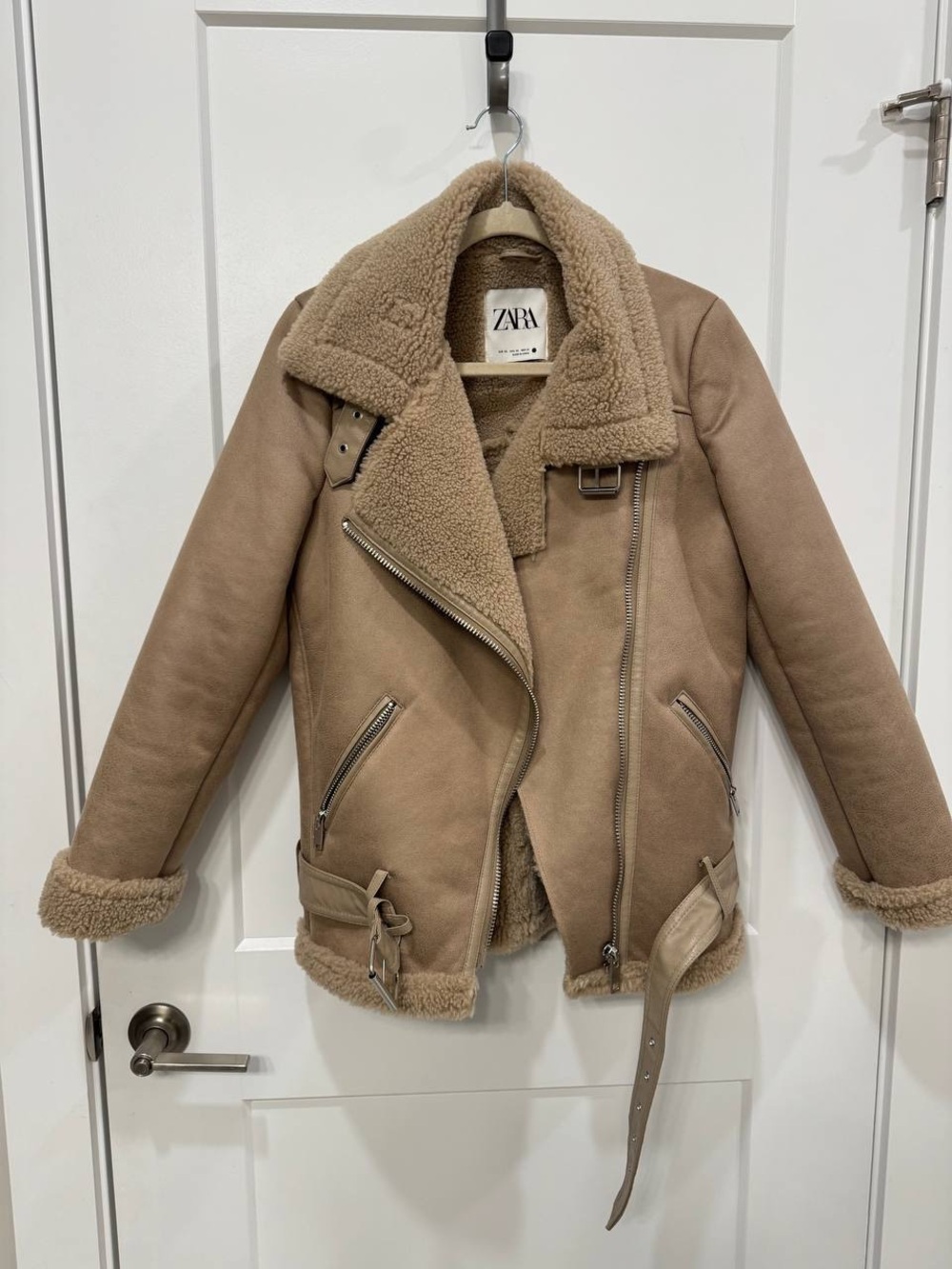 Zara Tan Faux Shearling Bomber Jacket